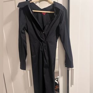 Staud Navy Cotton Poplin Midi Button Up Dress